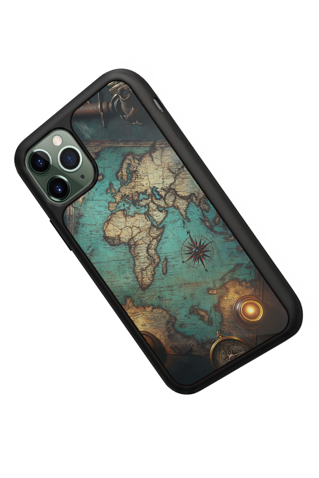 iPhone 11 Pro Uyumlu Harita Tasarımlı Glossy Premium Kılıf