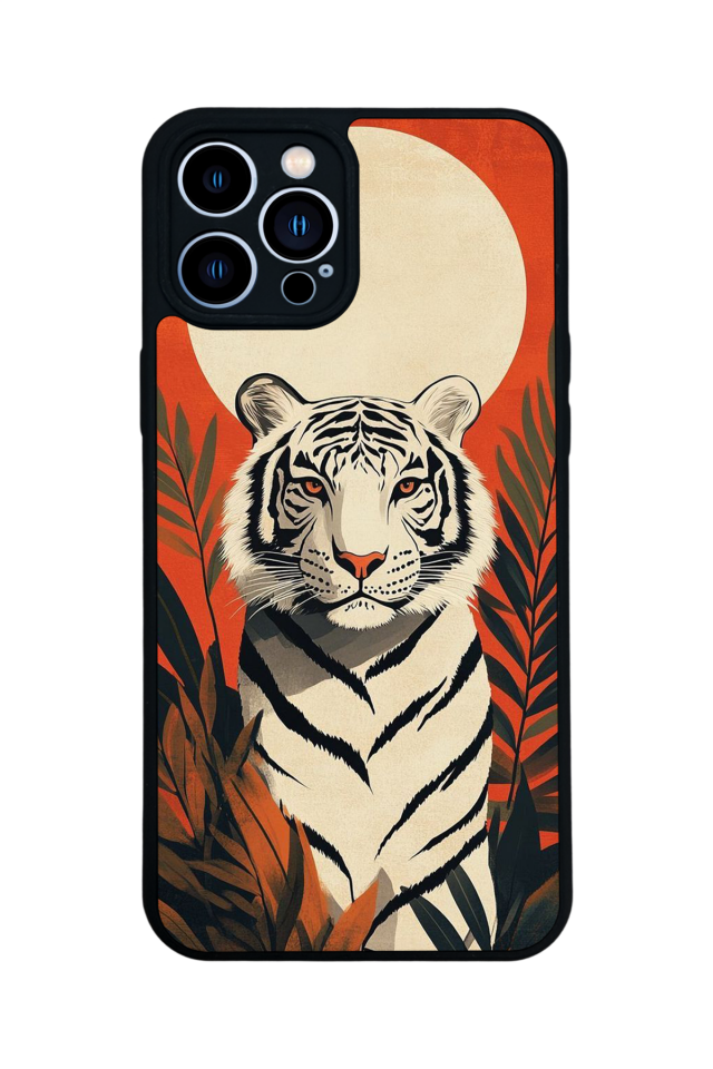 iPhone 12 Pro Max Uyumlu Kirmizi ve Kaplan Tasarımlı Glossy Premium Kılıf