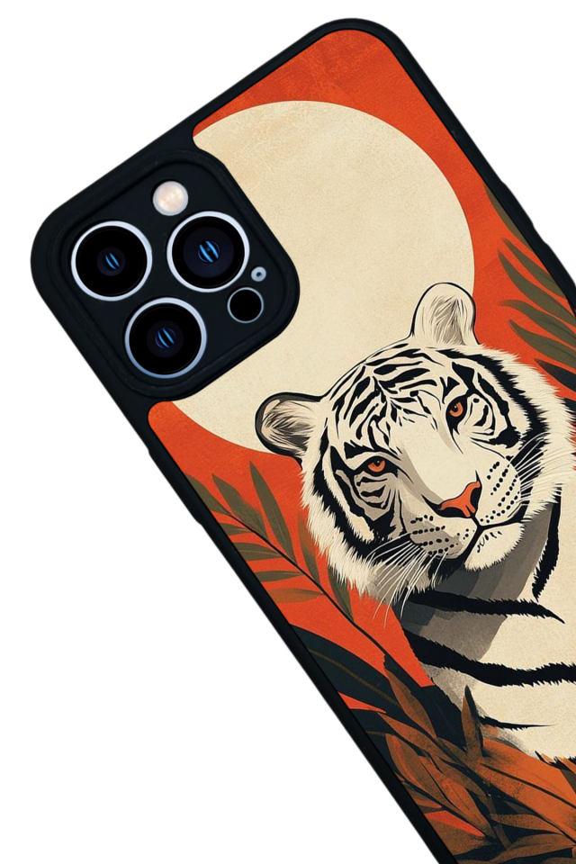 iPhone 12 Pro Max Uyumlu Kirmizi ve Kaplan Tasarımlı Glossy Premium Kılıf