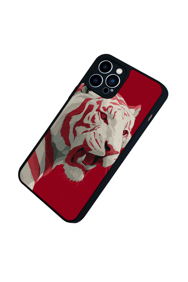 iPhone 12 Pro Max Uyumlu Kirmizi ve Kaplan Tasarımlı Glossy Premium Kılıf