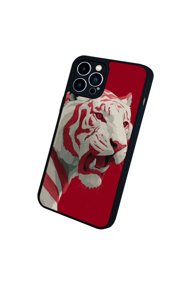 iPhone 12 Pro Max Uyumlu Kirmizi ve Kaplan Tasarımlı Glossy Premium Kılıf