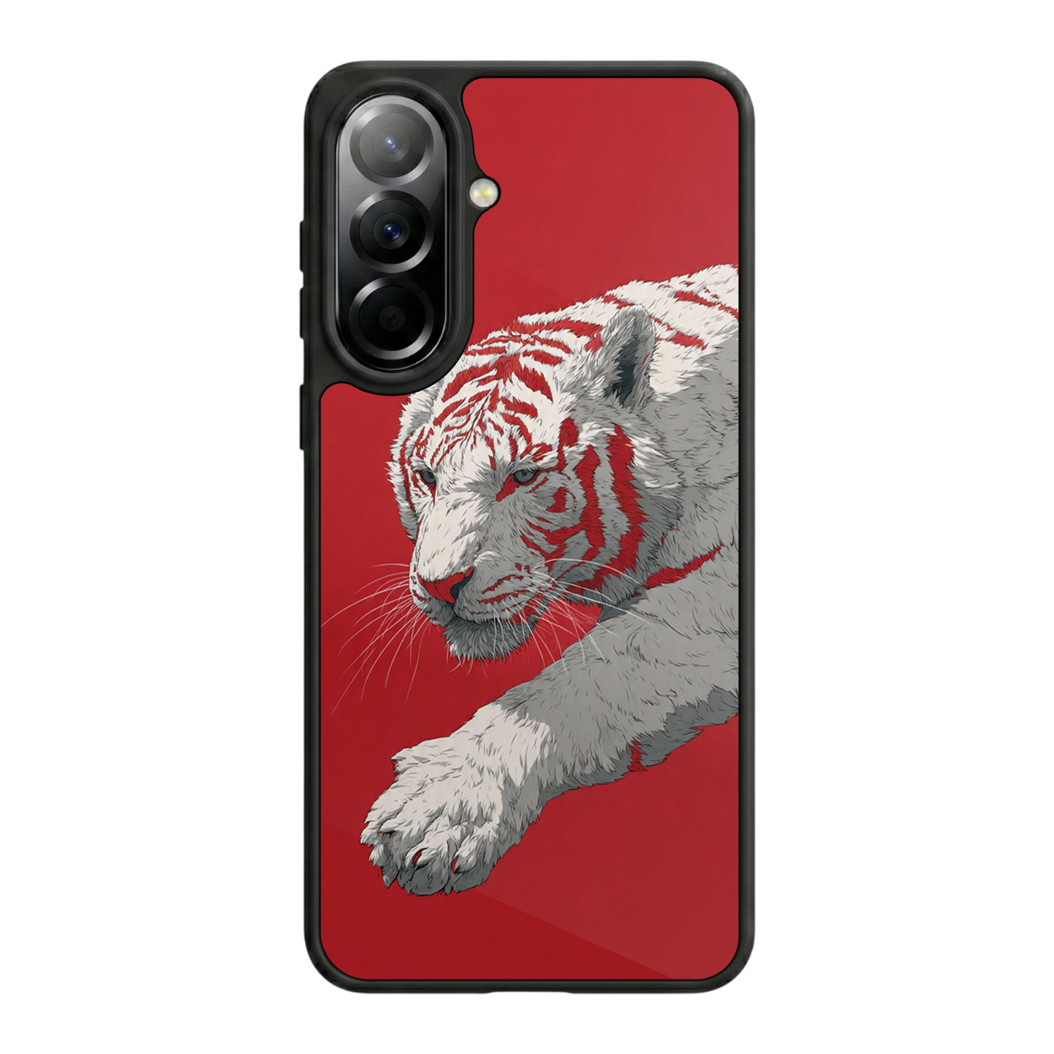 Samsung Galaxy A57 Uyumlu Kirmizi ve Kaplan Tasarımlı Glossy Premium Kılıf