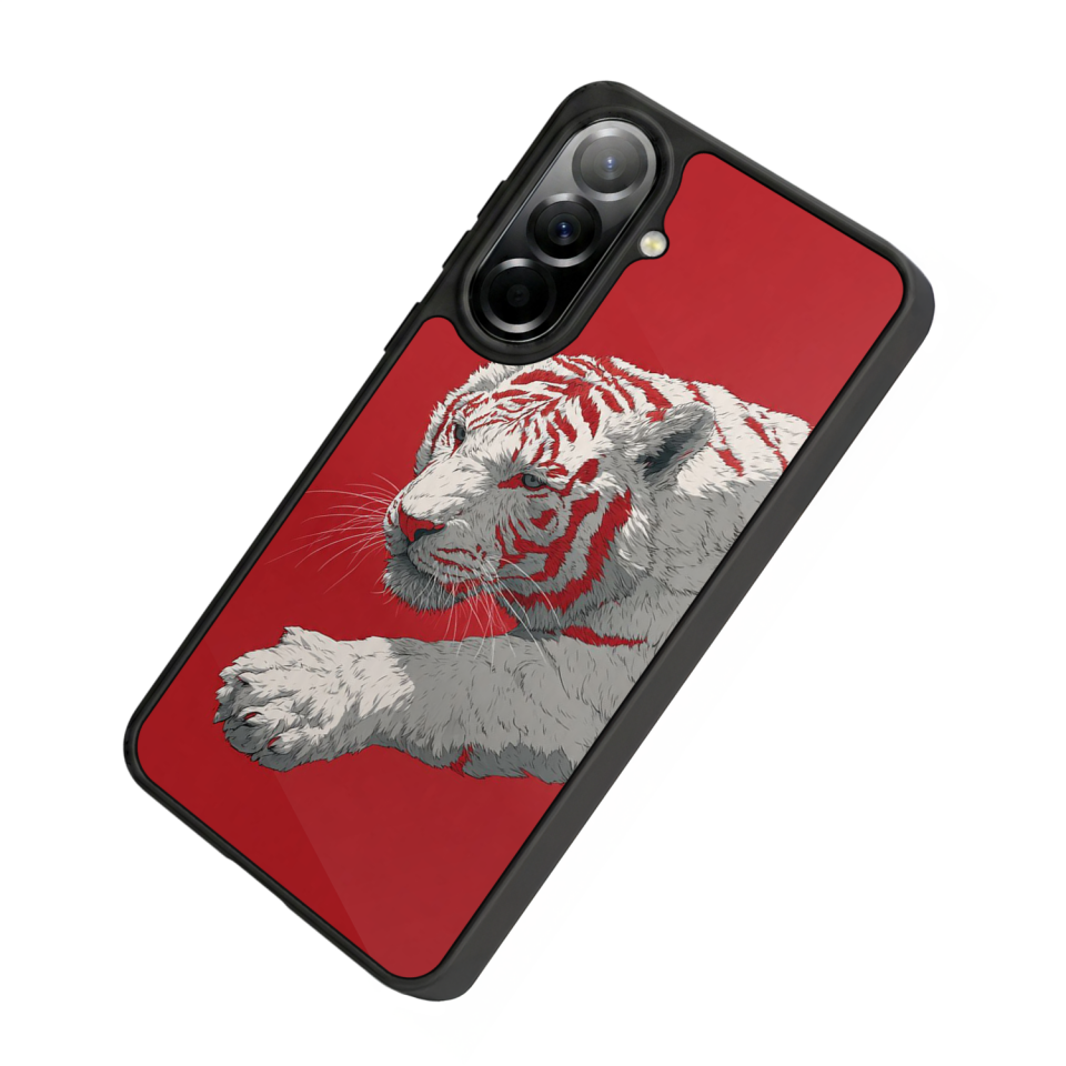 Samsung Galaxy A57 Uyumlu Kirmizi ve Kaplan Tasarımlı Glossy Premium Kılıf