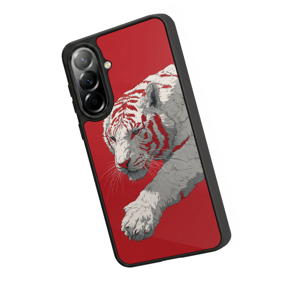 Samsung Galaxy A57 Uyumlu Kirmizi ve Kaplan Tasarımlı Glossy Premium Kılıf