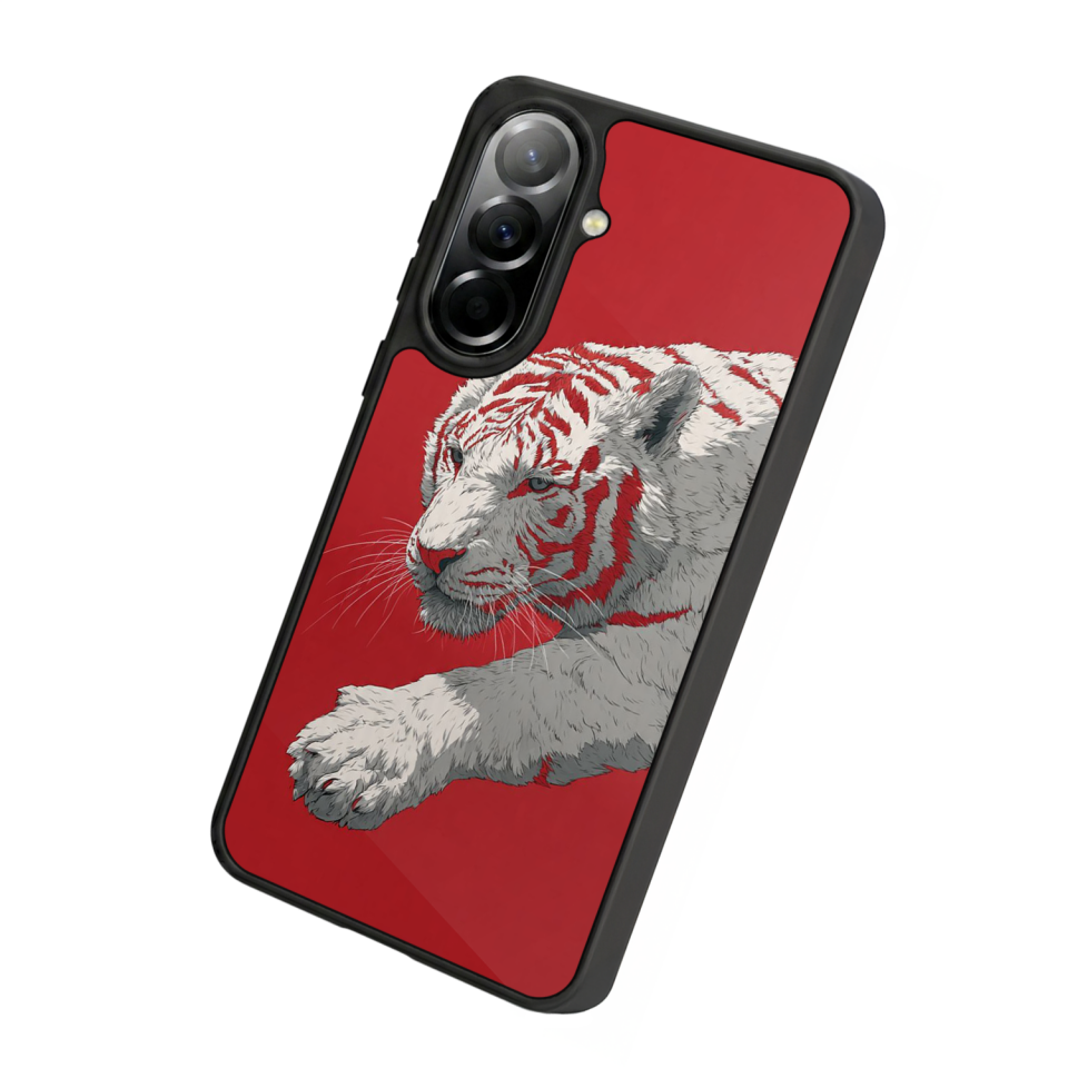 Samsung Galaxy A57 Uyumlu Kirmizi ve Kaplan Tasarımlı Glossy Premium Kılıf