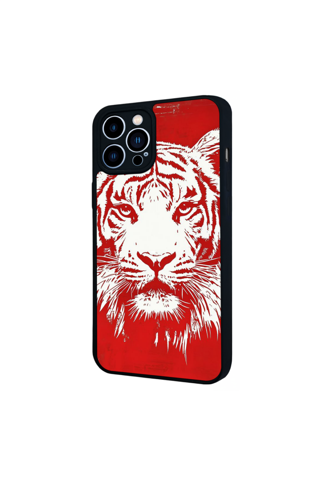 iPhone 12 Pro Max Uyumlu Kirmizi ve Kaplan Tasarımlı Glossy Premium Kılıf