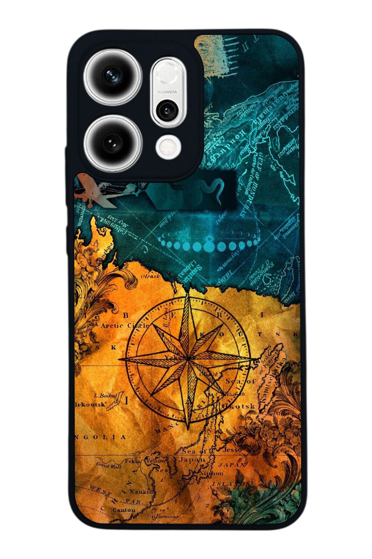 Oppo Reno 14 Uyumlu Pusula Tasarımlı Glossy Premium Kılıf