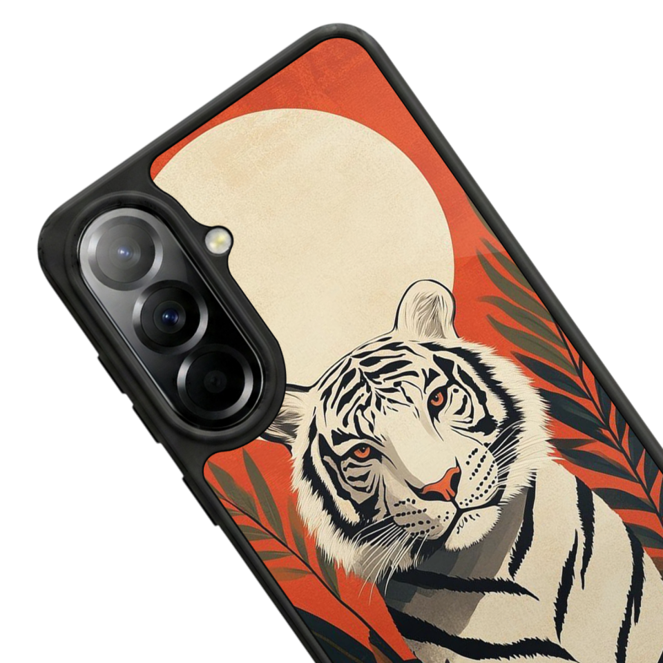 Samsung Galaxy A57 Uyumlu Kirmizi ve Kaplan Tasarımlı Glossy Premium Kılıf