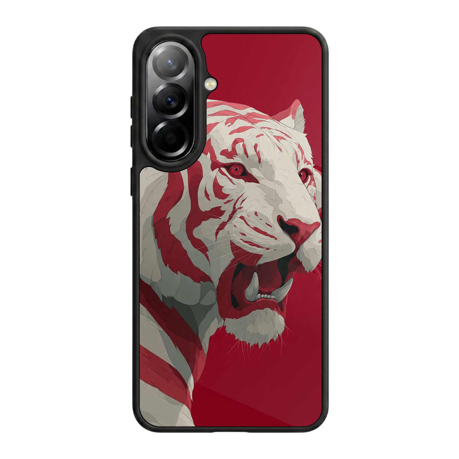 Samsung Galaxy A57 Uyumlu Kirmizi ve Kaplan Tasarımlı Glossy Premium Kılıf