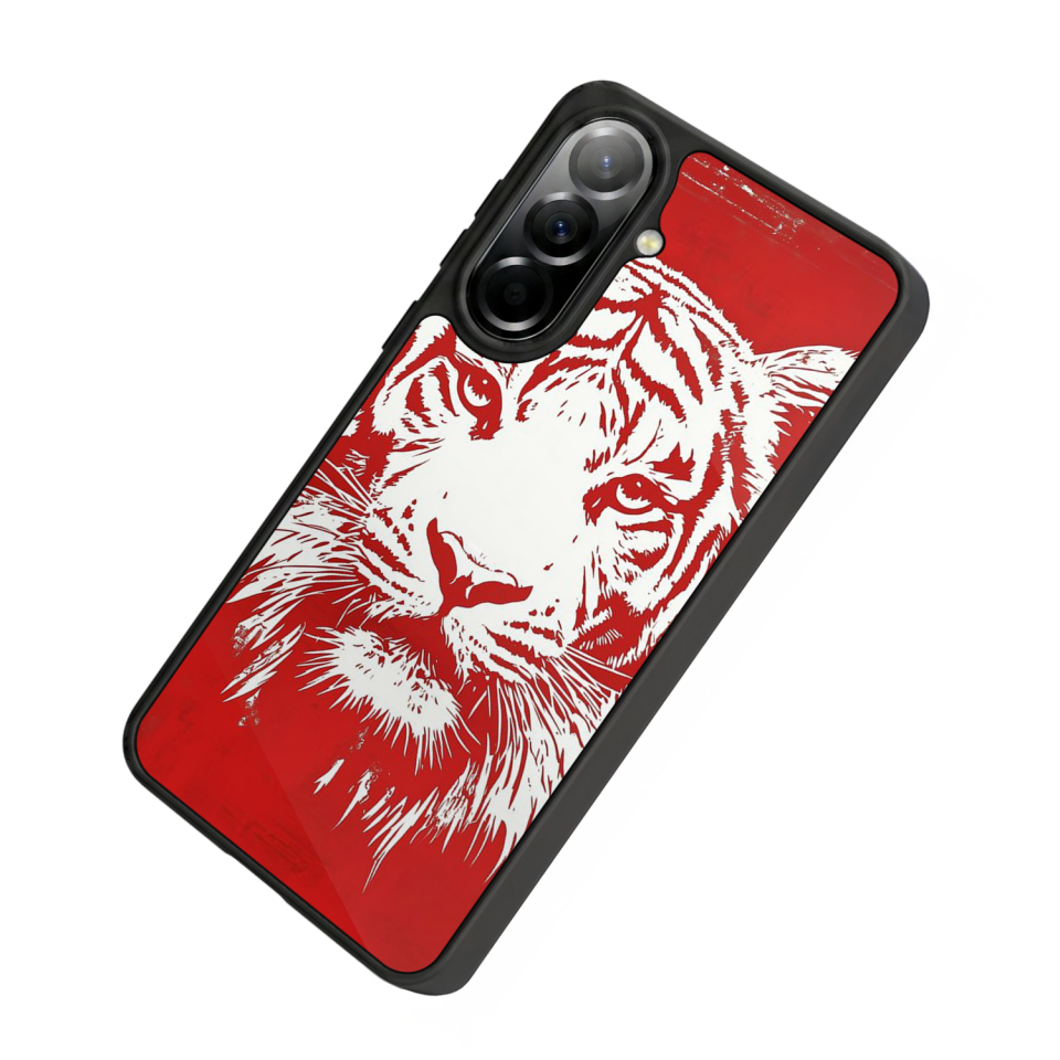 Samsung Galaxy A57 Uyumlu Kirmizi ve Kaplan Tasarımlı Glossy Premium Kılıf