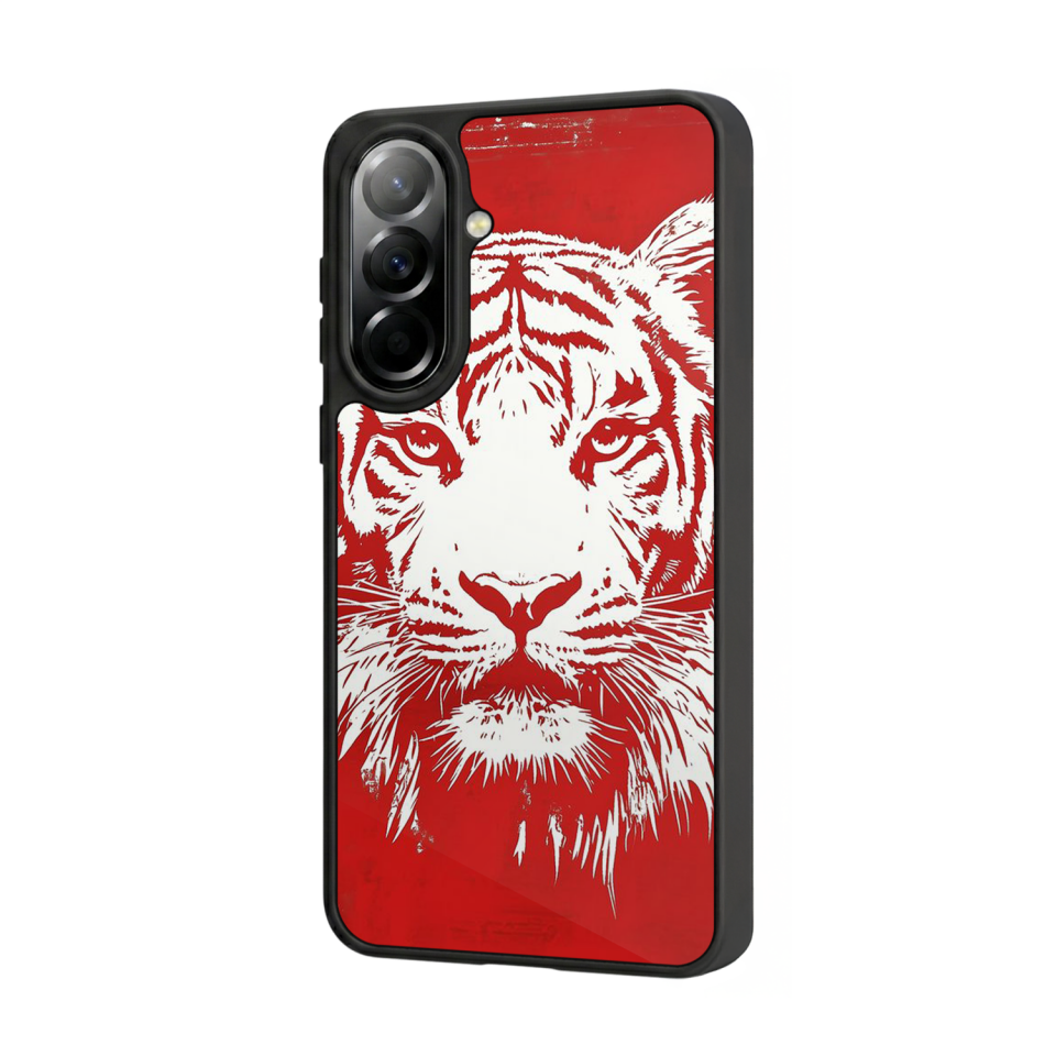 Samsung Galaxy A57 Uyumlu Kirmizi ve Kaplan Tasarımlı Glossy Premium Kılıf