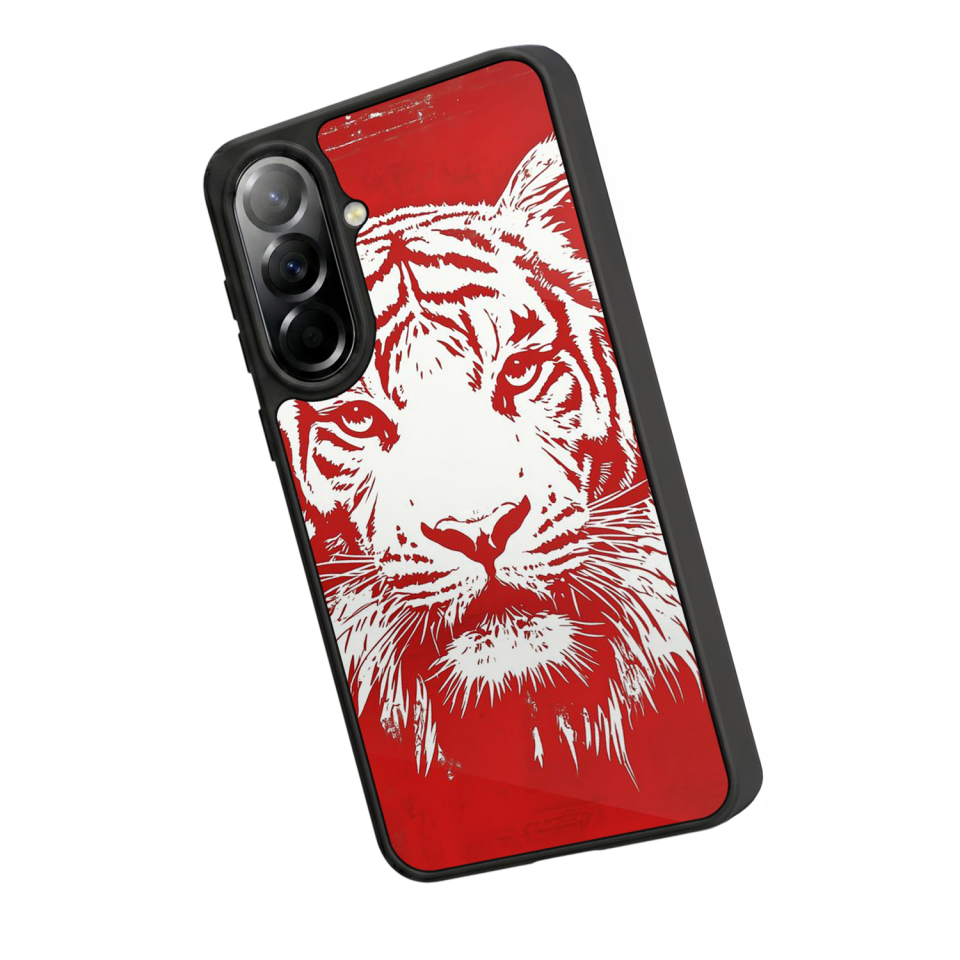 Samsung Galaxy A57 Uyumlu Kirmizi ve Kaplan Tasarımlı Glossy Premium Kılıf