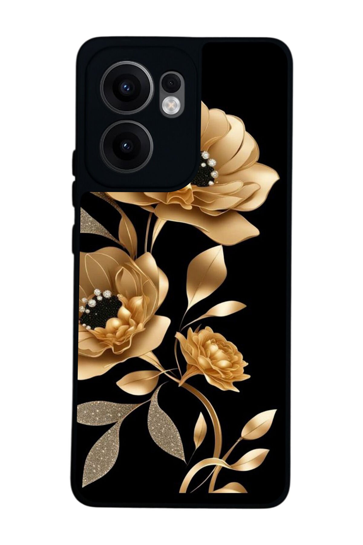 Oppo Reno 13F Uyumlu Yaldizli Cicek Tasarımlı Glossy Premium Kılıf