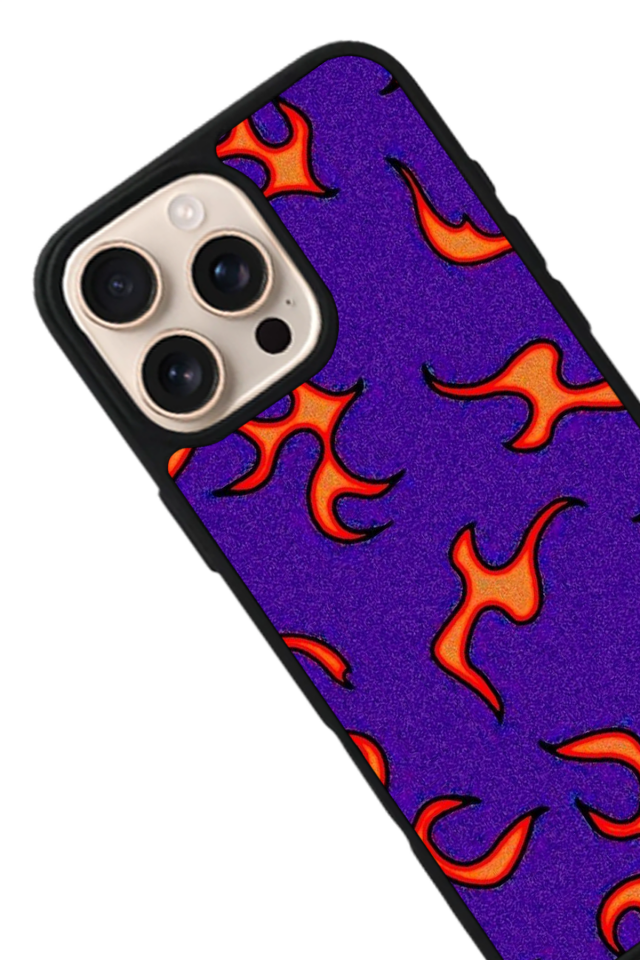 iPhone 15 Pro Max Uyumlu Retro Flame Patterns Tasarımlı Glossy Premium Kılıf