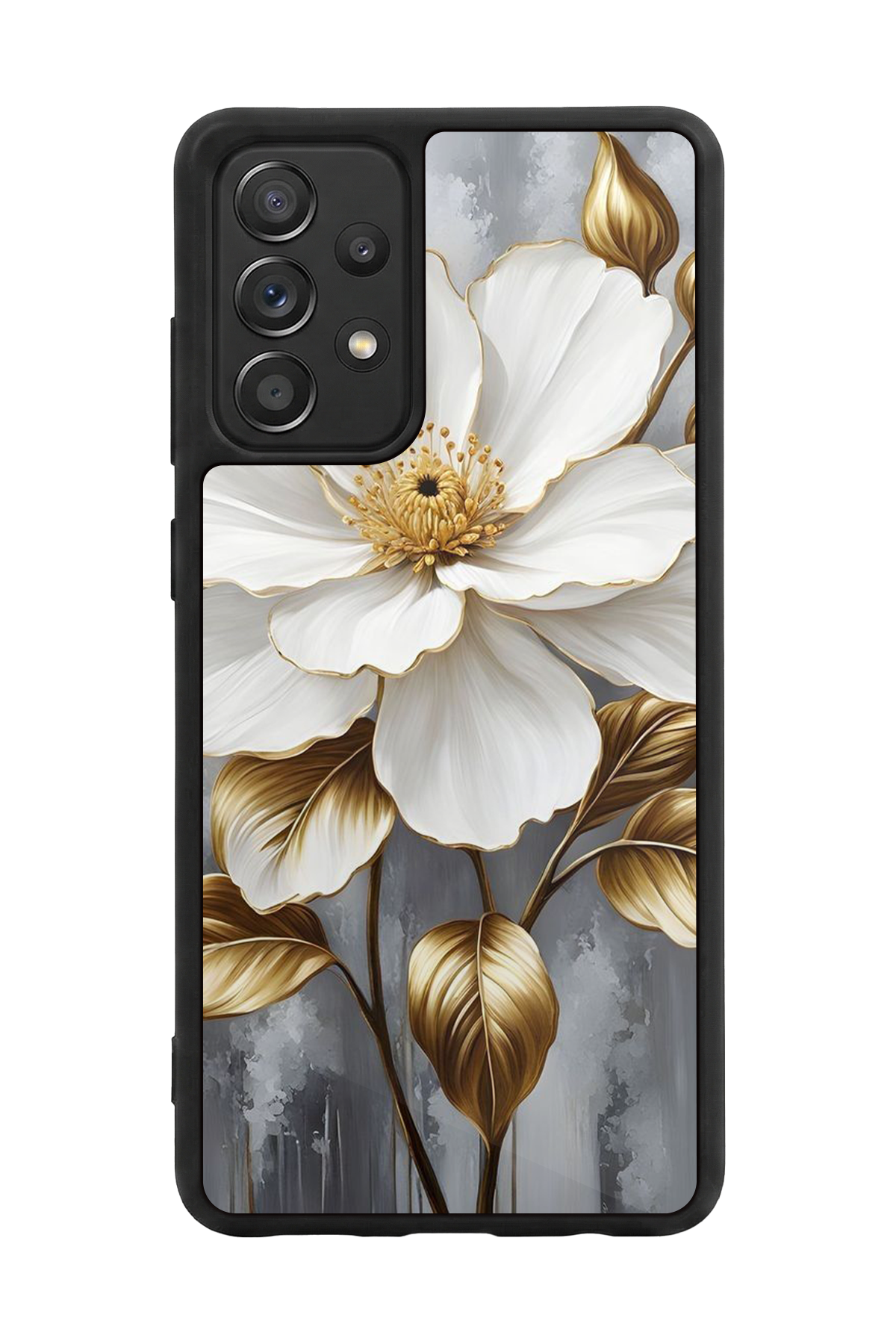 Samsung Galaxy A72 Uyumlu Yaldizli Cicek Tasarımlı Glossy Premium Kılıf