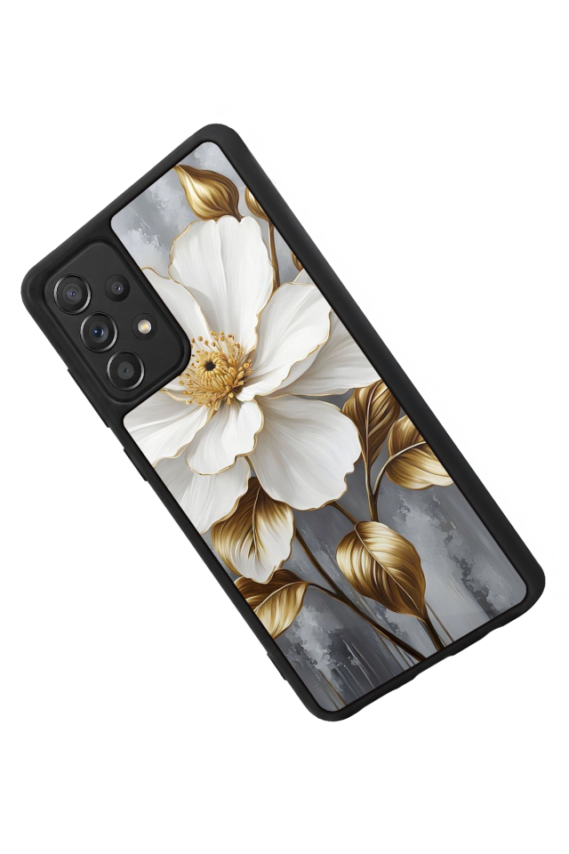 Samsung Galaxy A72 Uyumlu Yaldizli Cicek Tasarımlı Glossy Premium Kılıf