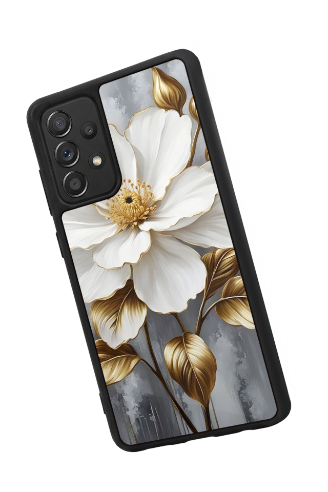 Samsung Galaxy A72 Uyumlu Yaldizli Cicek Tasarımlı Glossy Premium Kılıf