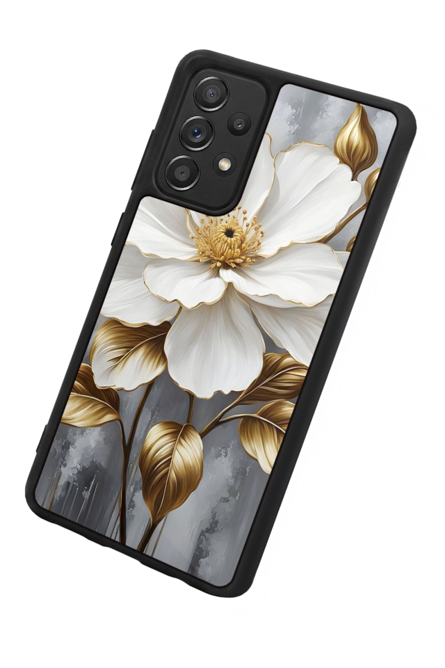 Samsung Galaxy A72 Uyumlu Yaldizli Cicek Tasarımlı Glossy Premium Kılıf