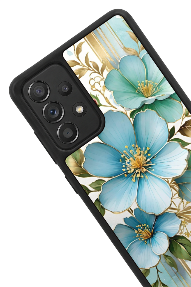 Samsung Galaxy A72 Uyumlu Yaldizli Cicek Tasarımlı Glossy Premium Kılıf