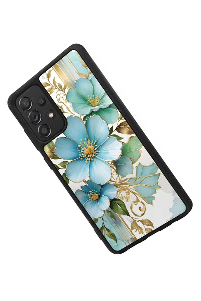 Samsung Galaxy A72 Uyumlu Yaldizli Cicek Tasarımlı Glossy Premium Kılıf