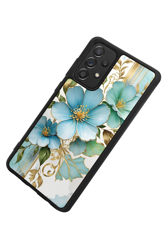 Samsung Galaxy A72 Uyumlu Yaldizli Cicek Tasarımlı Glossy Premium Kılıf