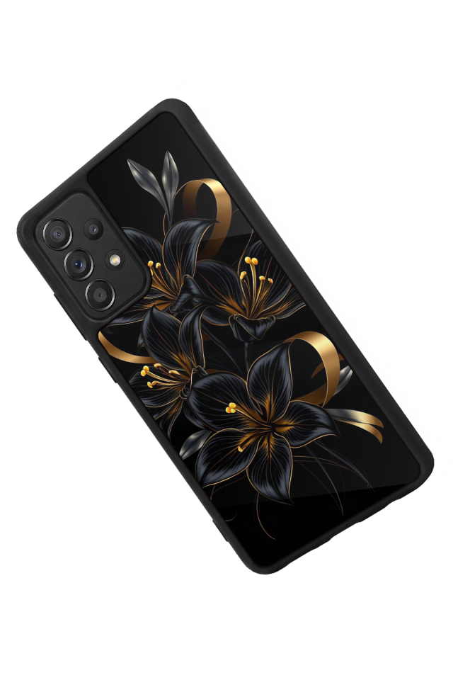 Samsung Galaxy A72 Uyumlu Yaldizli Cicek Tasarımlı Glossy Premium Kılıf