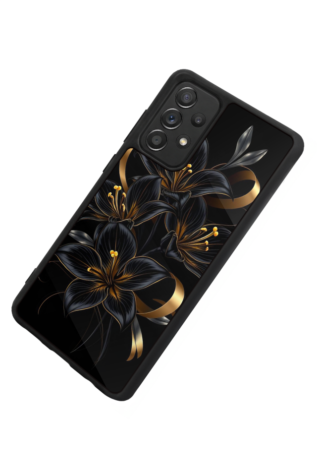 Samsung Galaxy A72 Uyumlu Yaldizli Cicek Tasarımlı Glossy Premium Kılıf