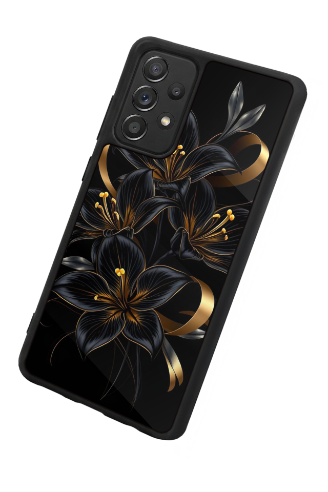 Samsung Galaxy A72 Uyumlu Yaldizli Cicek Tasarımlı Glossy Premium Kılıf