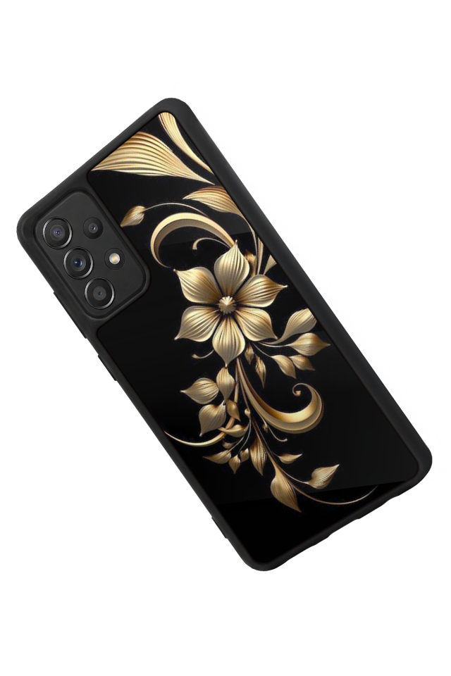 Samsung Galaxy A72 Uyumlu Yaldizli Cicek Tasarımlı Glossy Premium Kılıf