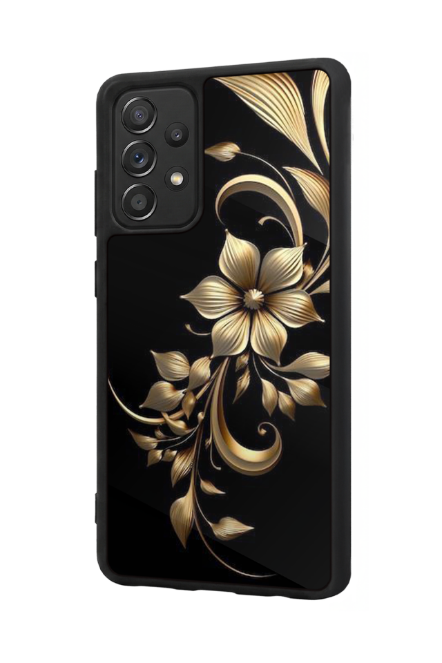 Samsung Galaxy A72 Uyumlu Yaldizli Cicek Tasarımlı Glossy Premium Kılıf