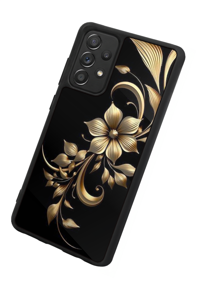 Samsung Galaxy A72 Uyumlu Yaldizli Cicek Tasarımlı Glossy Premium Kılıf