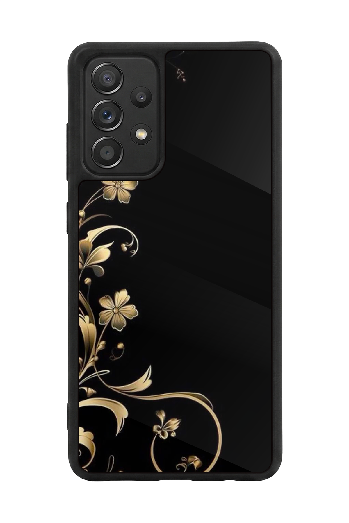 Samsung Galaxy A72 Uyumlu Yaldizli Cicek Tasarımlı Glossy Premium Kılıf