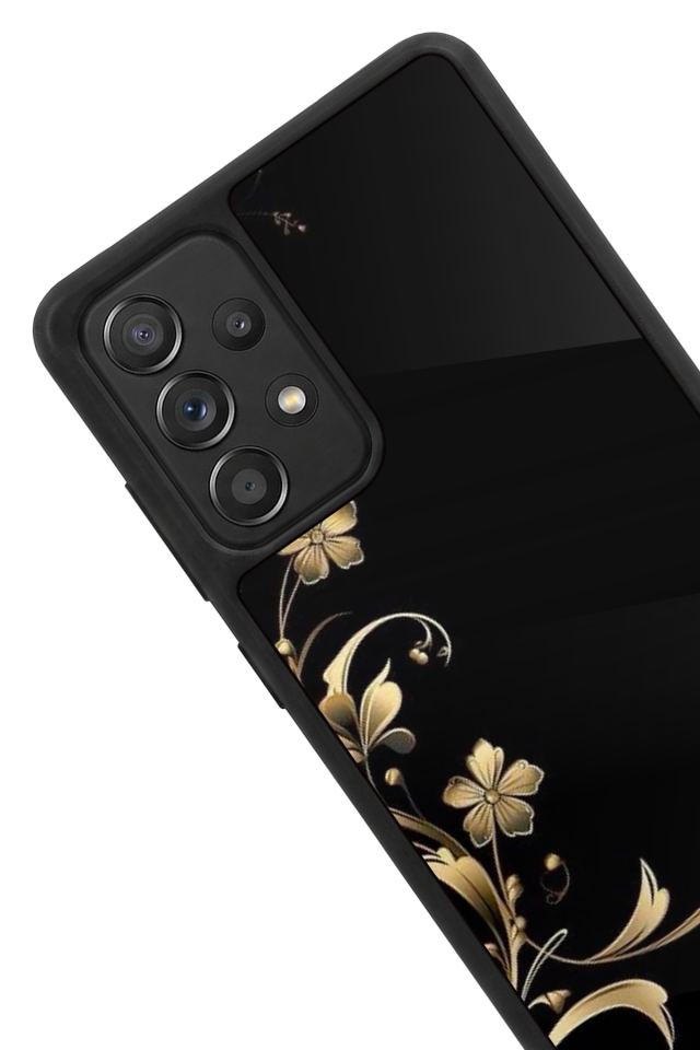 Samsung Galaxy A72 Uyumlu Yaldizli Cicek Tasarımlı Glossy Premium Kılıf
