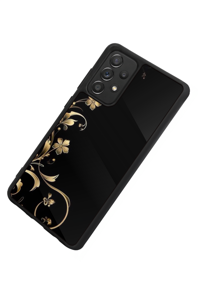Samsung Galaxy A72 Uyumlu Yaldizli Cicek Tasarımlı Glossy Premium Kılıf