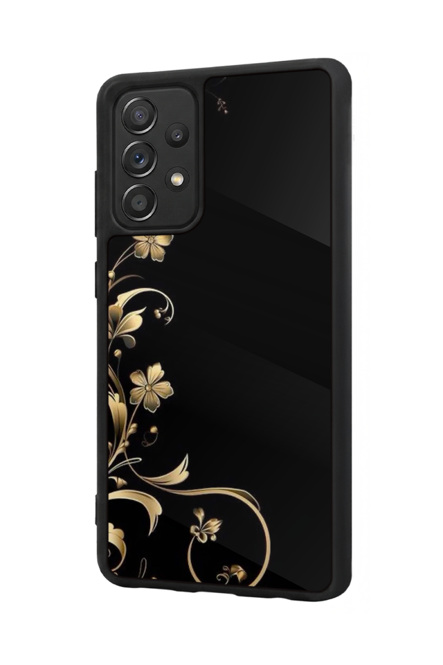 Samsung Galaxy A72 Uyumlu Yaldizli Cicek Tasarımlı Glossy Premium Kılıf