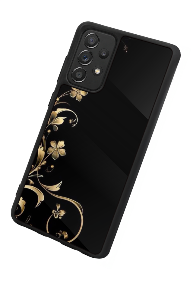 Samsung Galaxy A72 Uyumlu Yaldizli Cicek Tasarımlı Glossy Premium Kılıf
