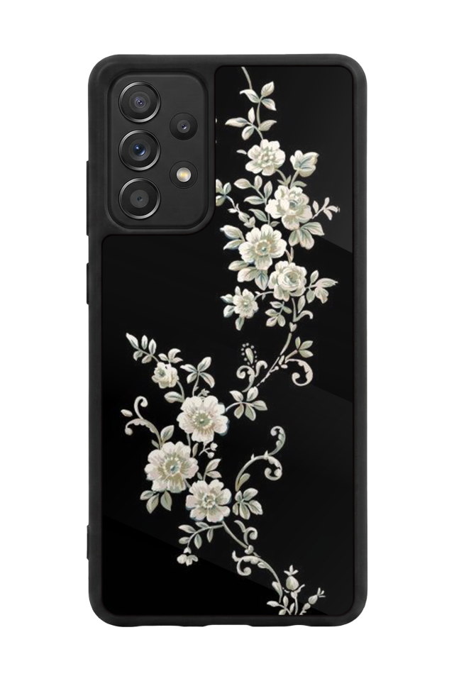 Samsung Galaxy A72 Uyumlu Yaldizli Cicek Tasarımlı Glossy Premium Kılıf