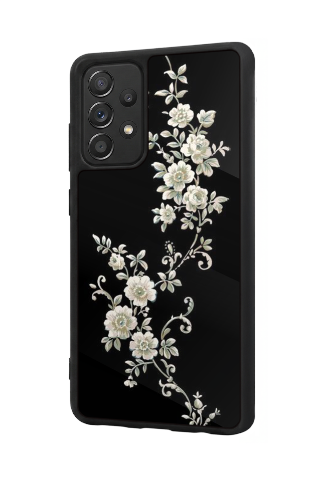 Samsung Galaxy A72 Uyumlu Yaldizli Cicek Tasarımlı Glossy Premium Kılıf
