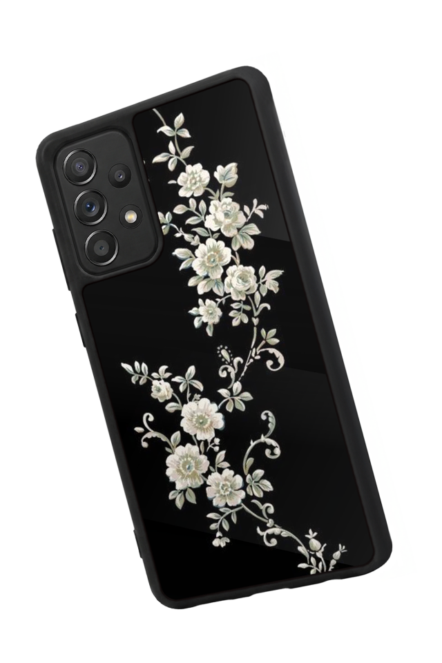 Samsung Galaxy A72 Uyumlu Yaldizli Cicek Tasarımlı Glossy Premium Kılıf