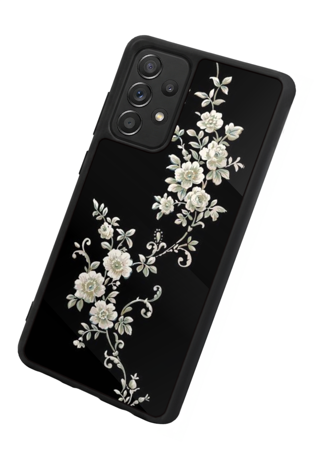 Samsung Galaxy A72 Uyumlu Yaldizli Cicek Tasarımlı Glossy Premium Kılıf