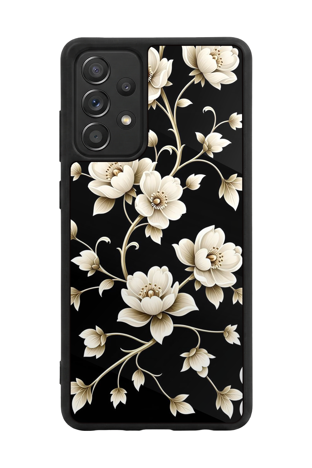 Samsung Galaxy A72 Uyumlu Yaldizli Cicek Tasarımlı Glossy Premium Kılıf
