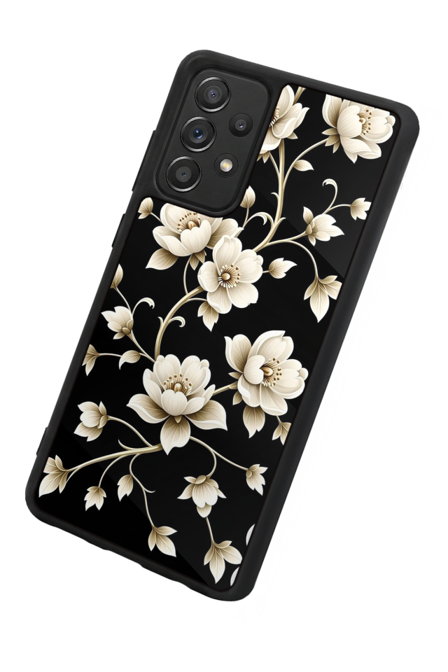 Samsung Galaxy A72 Uyumlu Yaldizli Cicek Tasarımlı Glossy Premium Kılıf