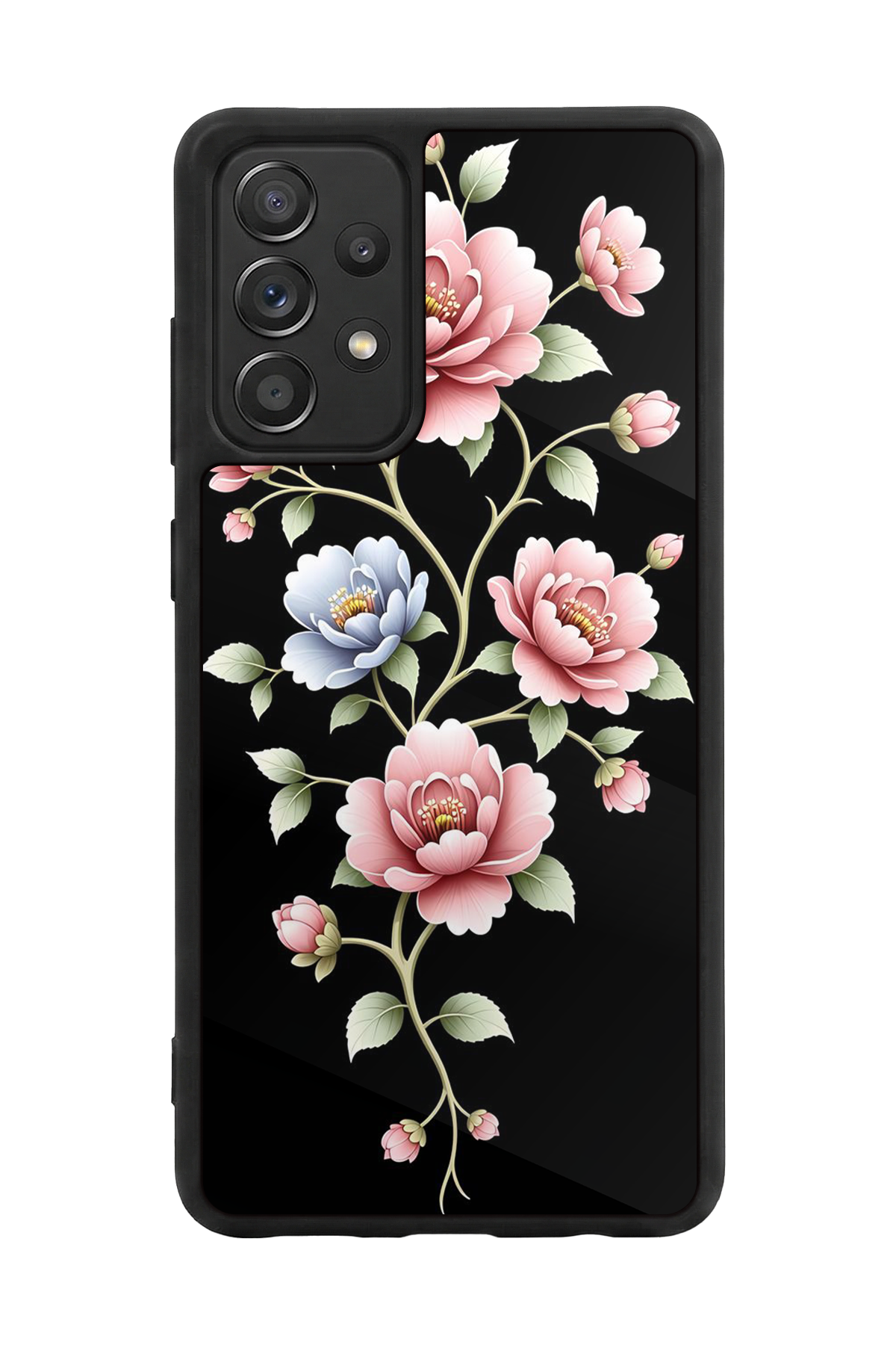 Samsung Galaxy A72 Uyumlu Yaldizli Cicek Tasarımlı Glossy Premium Kılıf