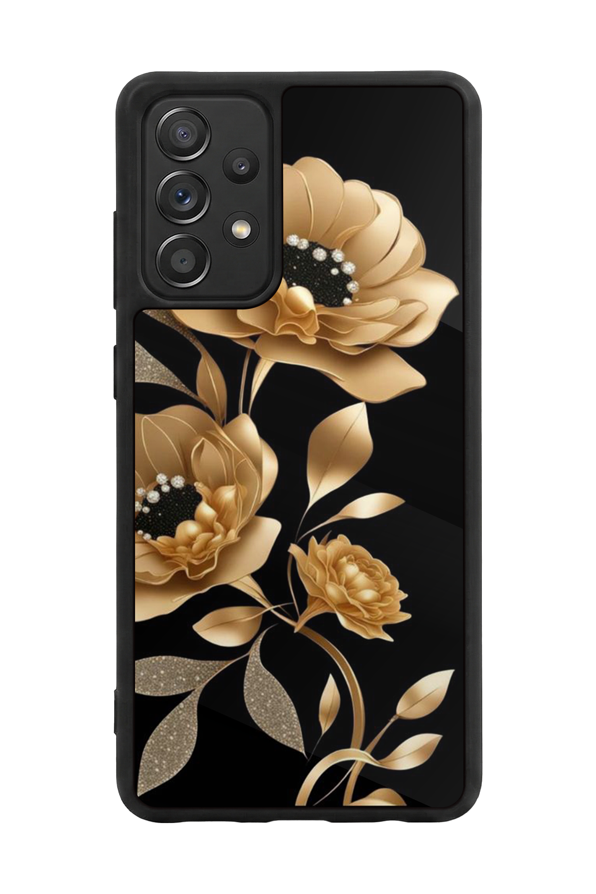 Samsung Galaxy A72 Uyumlu Yaldizli Cicek Tasarımlı Glossy Premium Kılıf