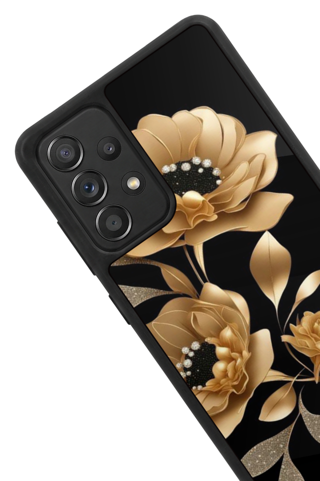 Samsung Galaxy A72 Uyumlu Yaldizli Cicek Tasarımlı Glossy Premium Kılıf