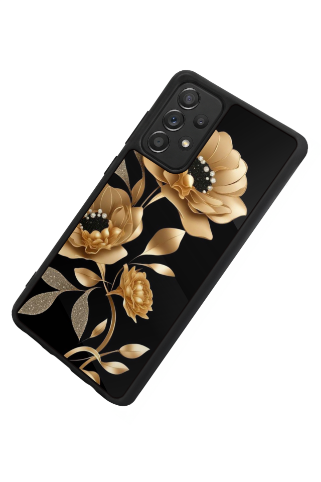 Samsung Galaxy A72 Uyumlu Yaldizli Cicek Tasarımlı Glossy Premium Kılıf