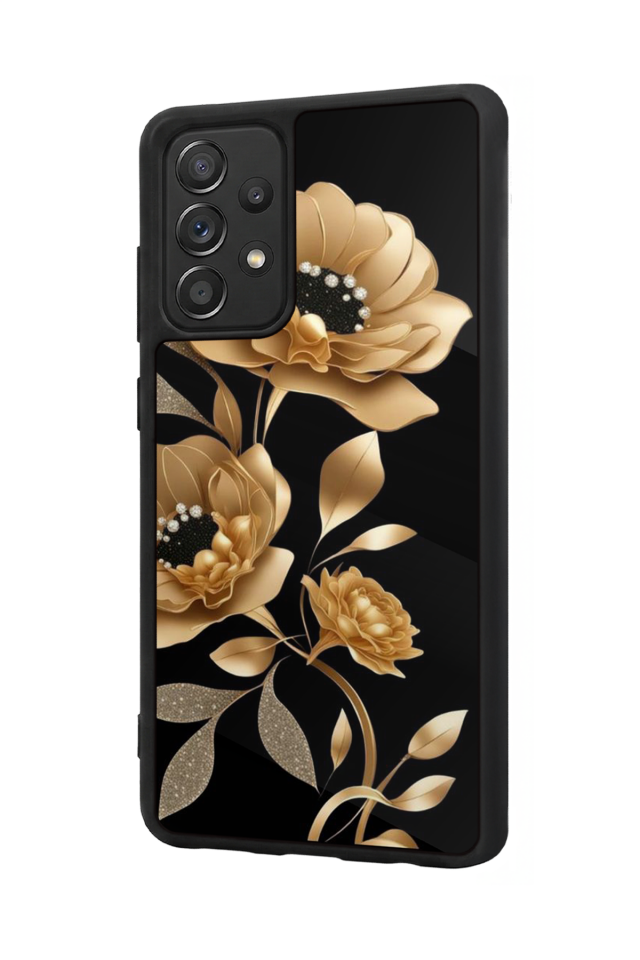 Samsung Galaxy A72 Uyumlu Yaldizli Cicek Tasarımlı Glossy Premium Kılıf
