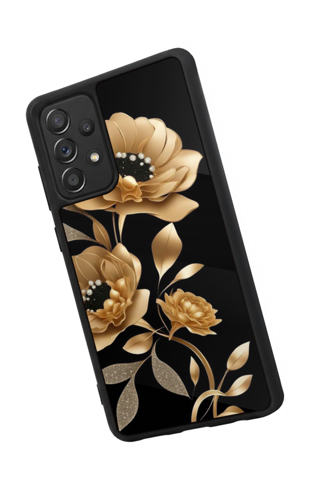 Samsung Galaxy A72 Uyumlu Yaldizli Cicek Tasarımlı Glossy Premium Kılıf