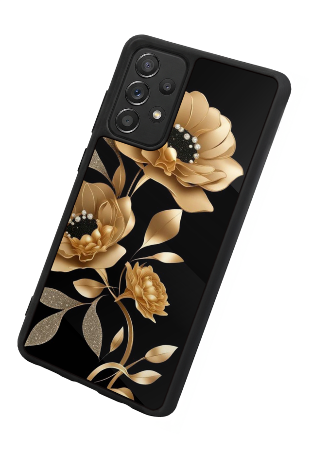 Samsung Galaxy A72 Uyumlu Yaldizli Cicek Tasarımlı Glossy Premium Kılıf