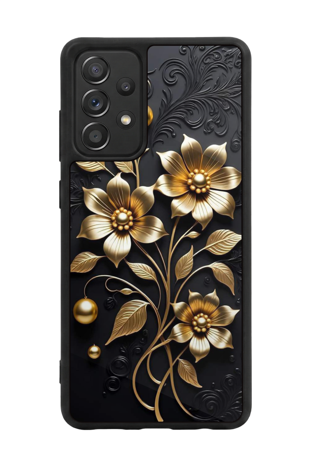 Samsung Galaxy A72 Uyumlu Yaldizli Cicek Tasarımlı Glossy Premium Kılıf
